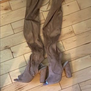 Peep toe thigh high boots